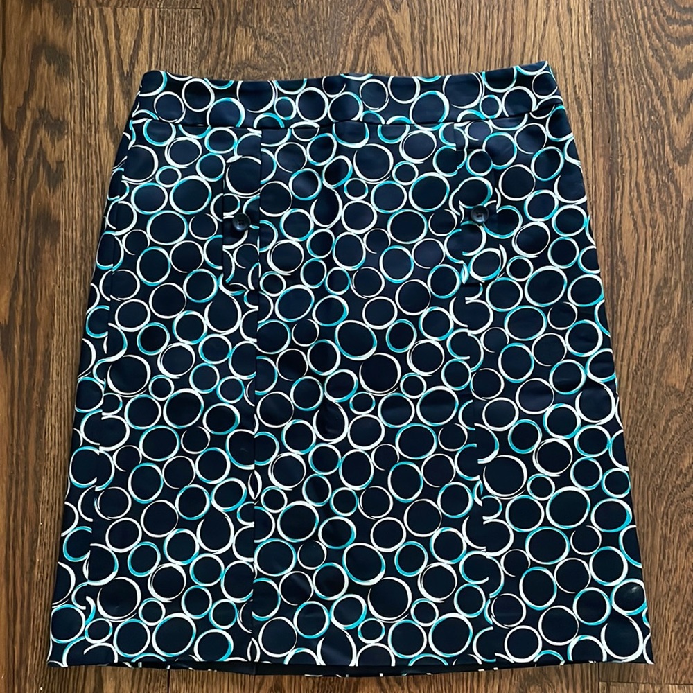 Ann Taylor Factory Navy Skirt with Aqua and White Pattern
